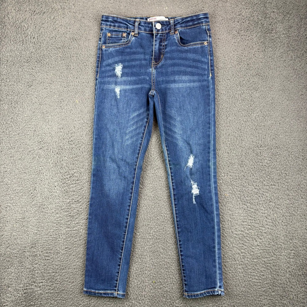Signature by Levi Strauss Girls Super Skinny Distressed Blue Jeans Size 10 Reg
